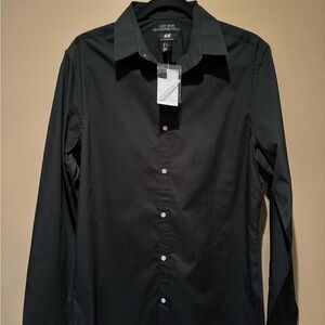 H&M Dark Green Dress Shirt Classic Formal Style